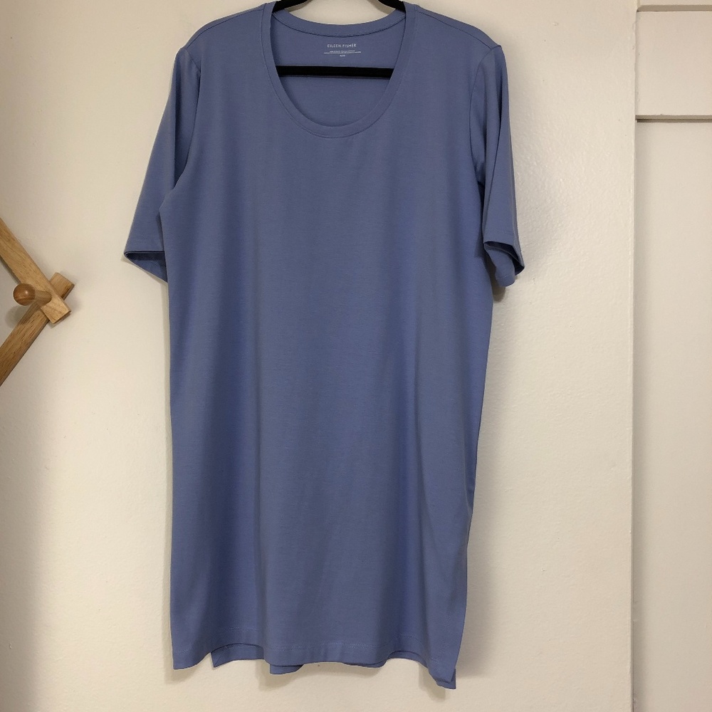 Eileen Fisher Side Slit Tunic Top, Blue, size M - Picture 2 of 3